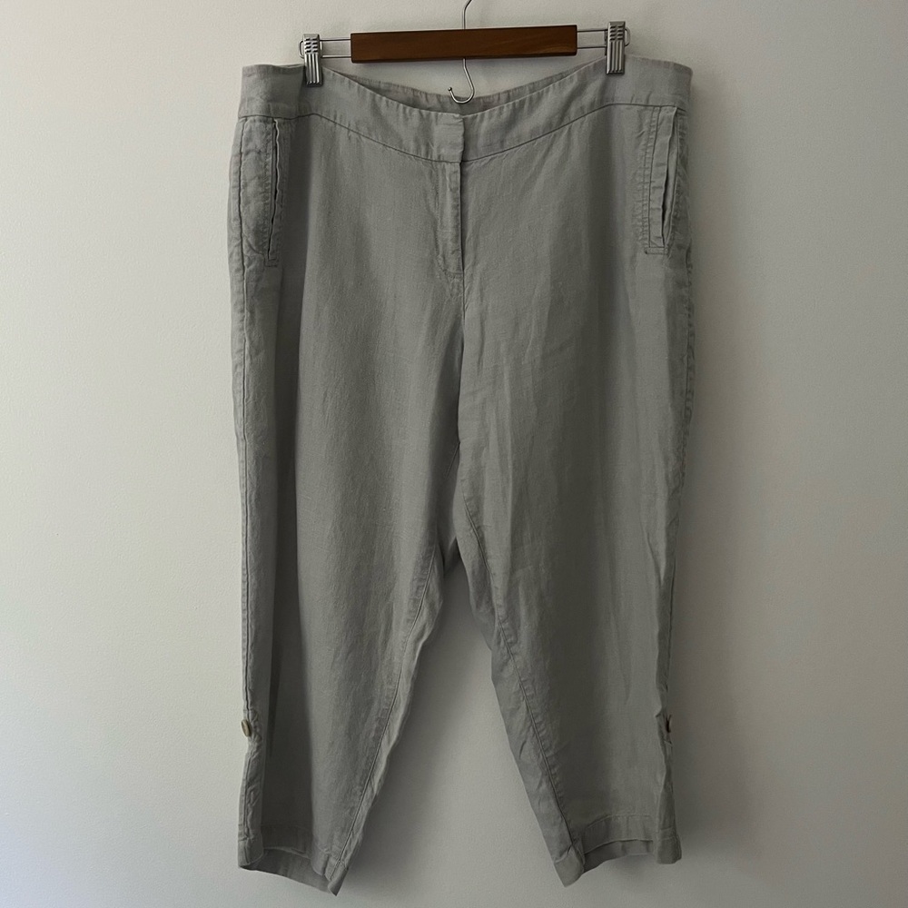 Eileen Fisher 100% Linen Convertible Roll Up Crop Pants Gray XL
